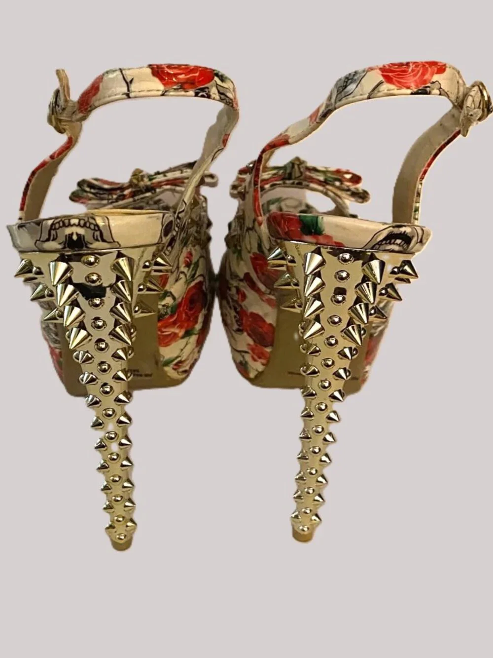 Kush Kouture Gothic Skull Rose Platform Pumps Spiked Heel Slingback Size 11